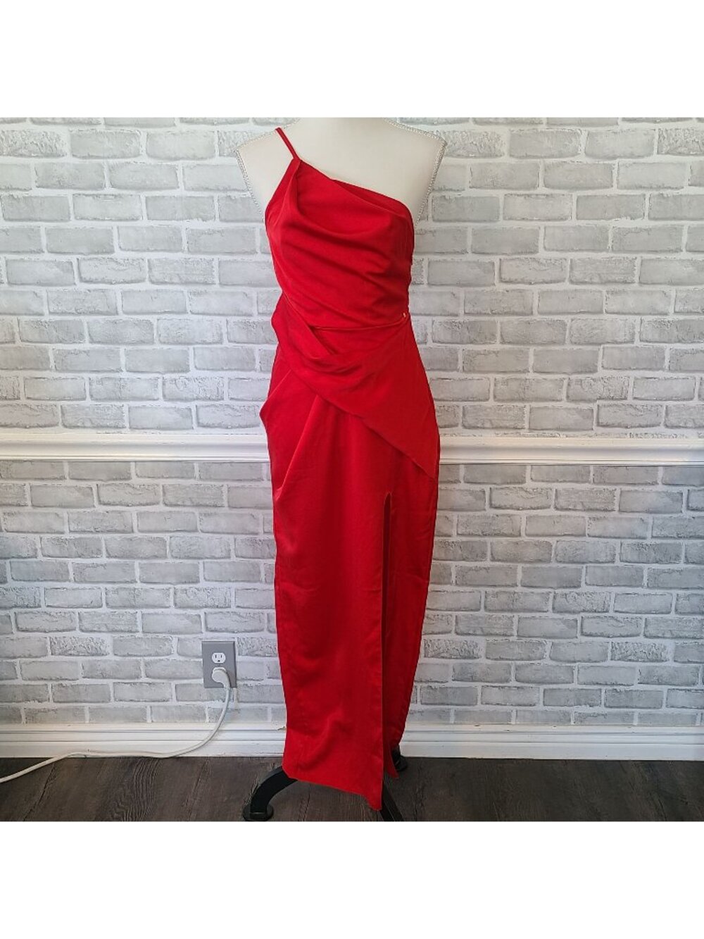 ASOS Satin One Shoulder Strappy Red Maxi Dress w/ Slit NEW 4 Dance Party Formal